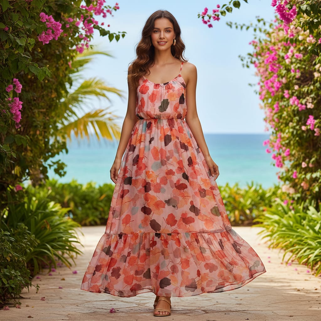Red Watercolor Printed Pure Chiffon Fabric