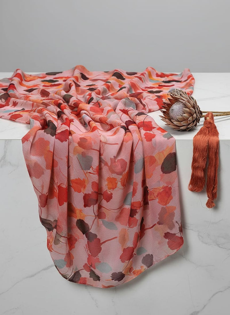 Red Watercolor Printed Pure Chiffon Fabric