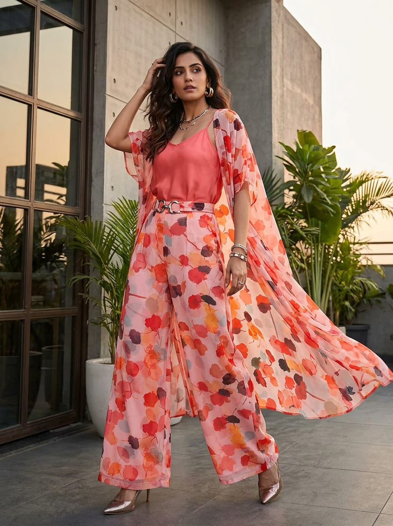 Multicolor Abstract Watercolor Leaves Pure Chiffon Digital Printed Fabric