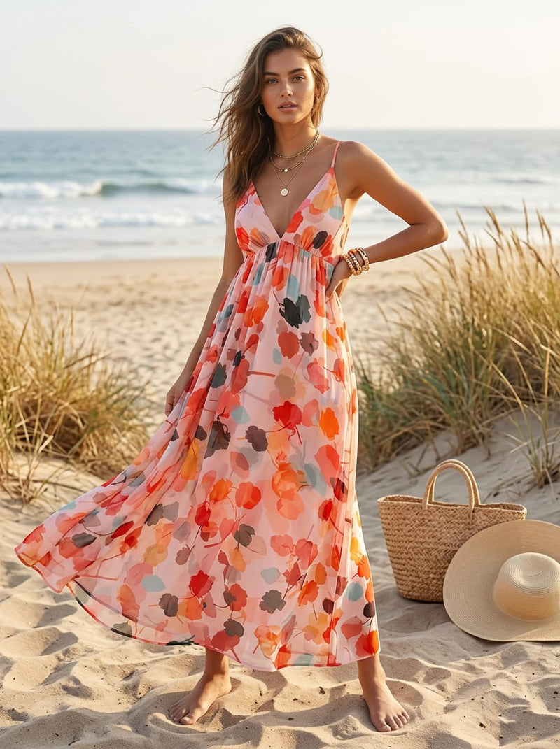 Multicolor Abstract Watercolor Leaves Pure Chiffon Digital Printed Fabric