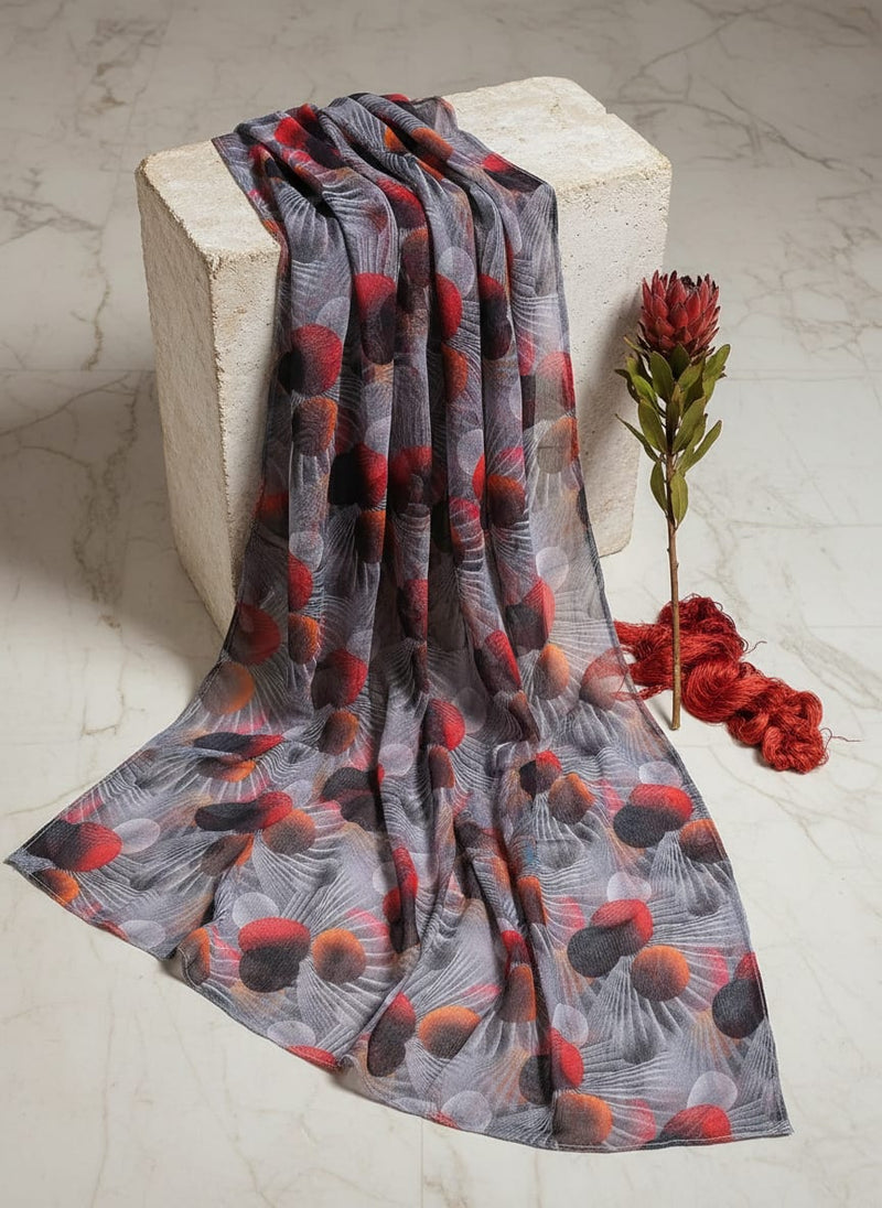 Blue Abstract Printed Pure Chiffon Fabric