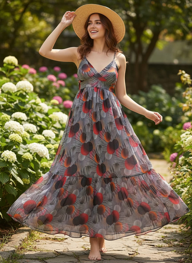 Blue Abstract Printed Pure Chiffon Fabric