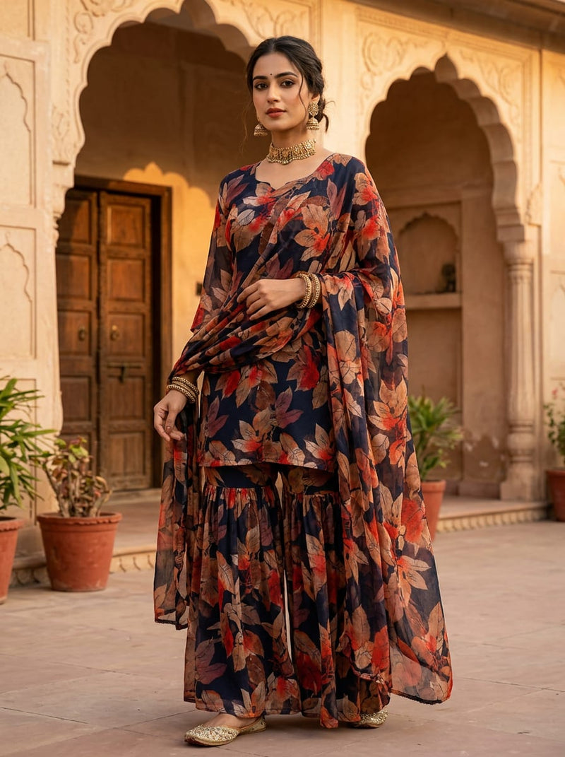 Multicolor Autumnal Leaves Pure Chiffon Digital Printed Fabric