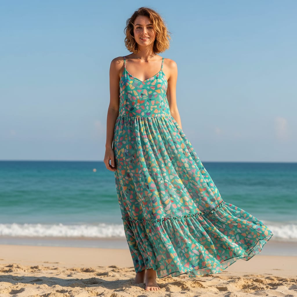 Medium Turquoise Abstract Printed Pure Chiffon Fabric