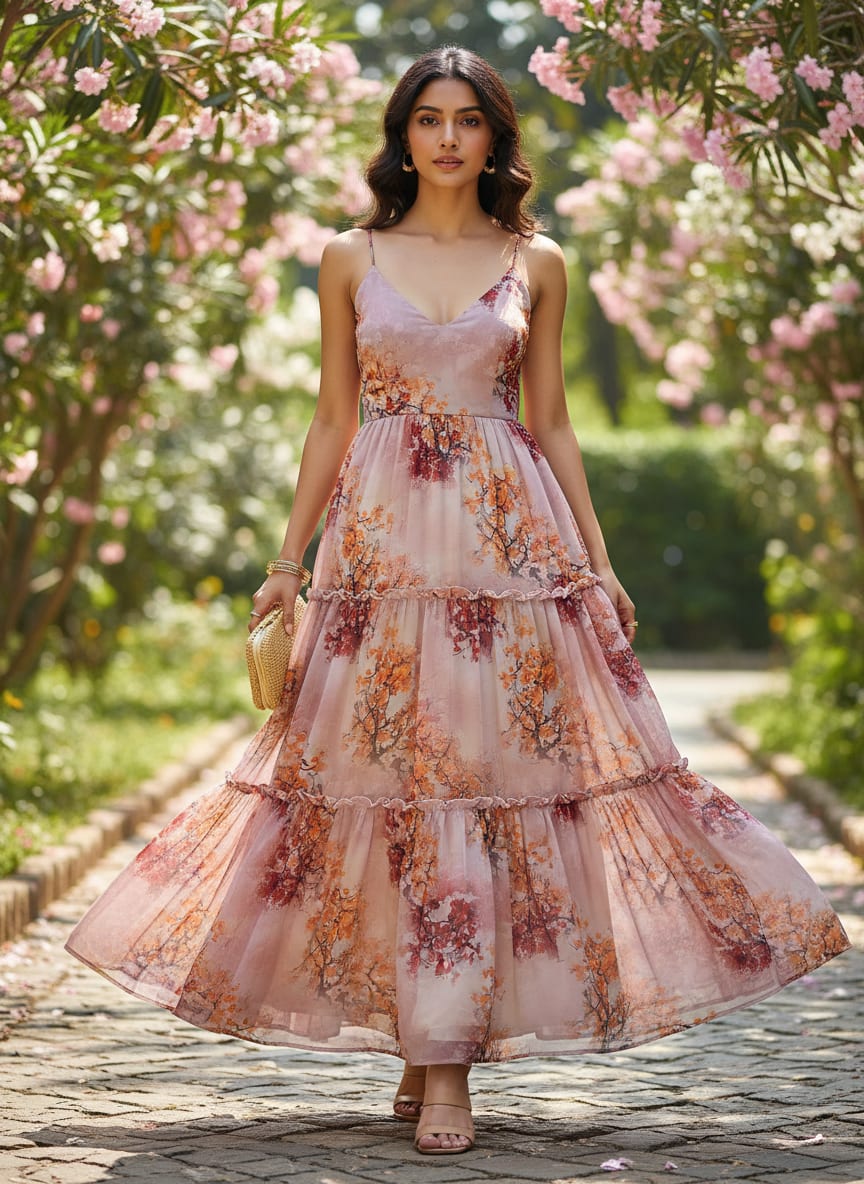 Misty Rose Leaves Printed Pure Georgette Fabric