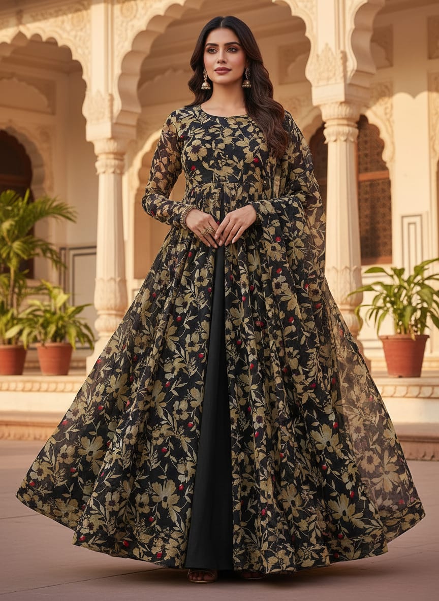 Green Leaves Printed Pure Georgette Fabric