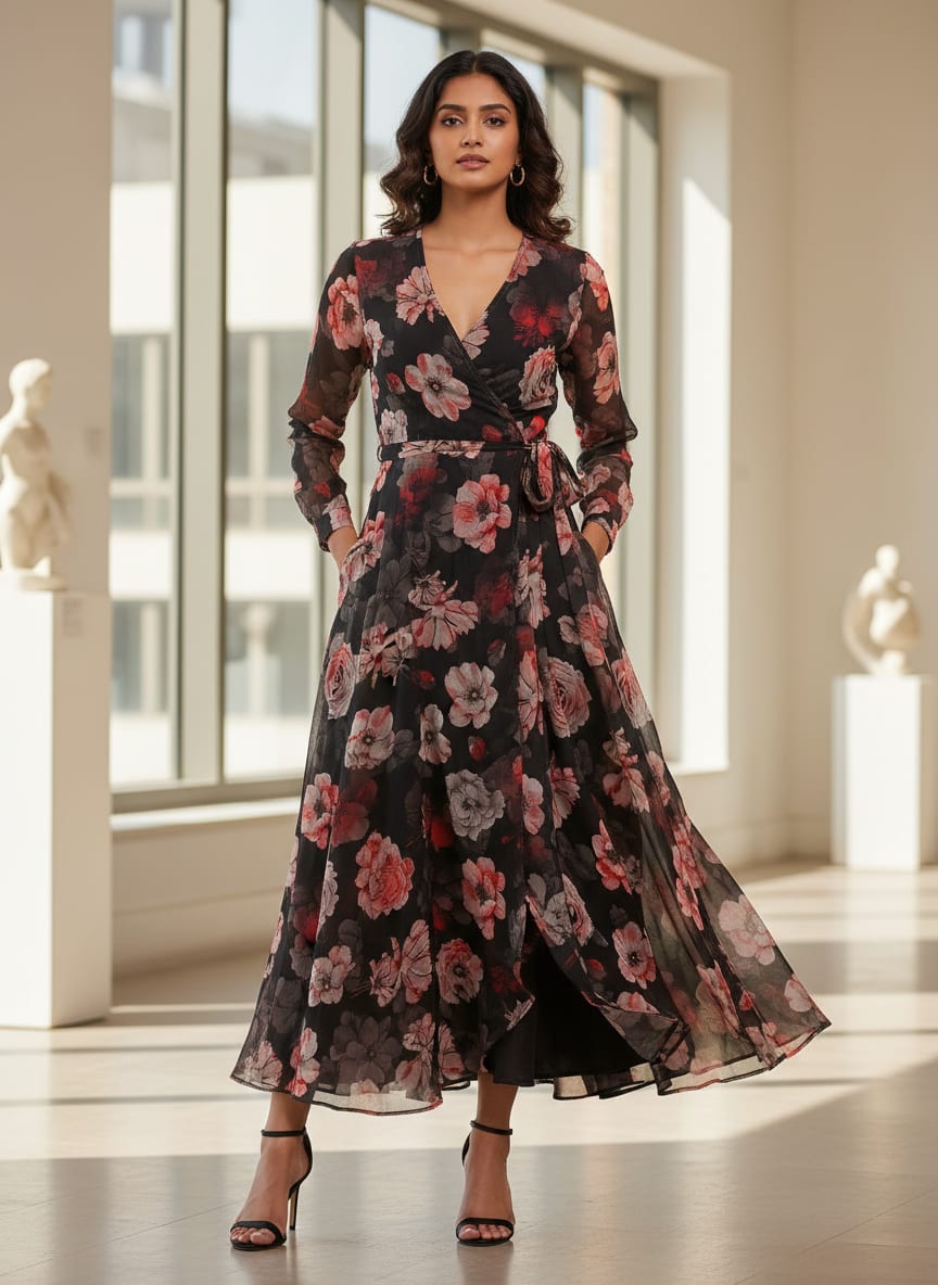 Red Floral Printed Pure Georgette Fabric