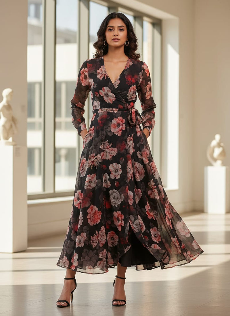 Red Floral Printed Pure Georgette Fabric
