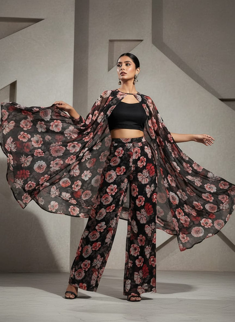Red Floral Printed Pure Georgette Fabric