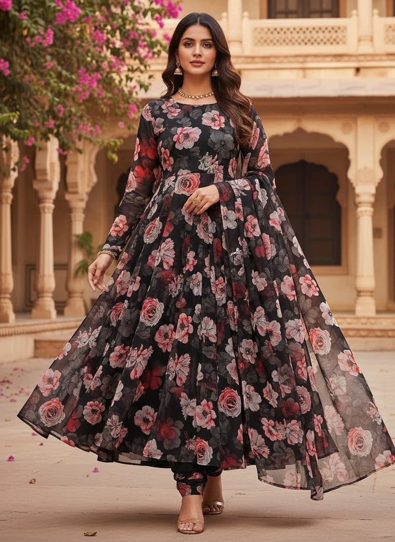 Red Floral Printed Pure Georgette Fabric