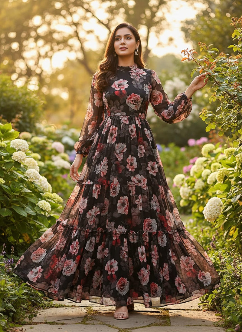 Red Floral Printed Pure Georgette Fabric