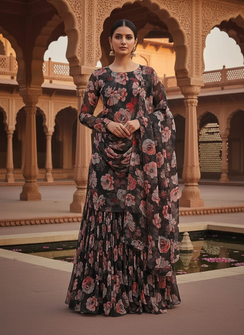 Red Floral Printed Pure Georgette Fabric