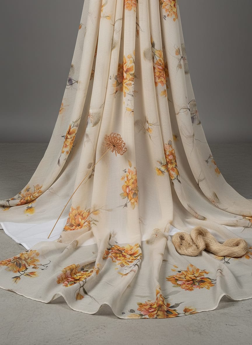 Yellow Leaves Printed Pure Georgette Fabric