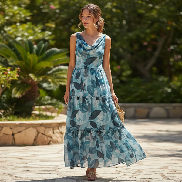 Light Blue Leaves Printed Pure Georgette Fabric - alternate view