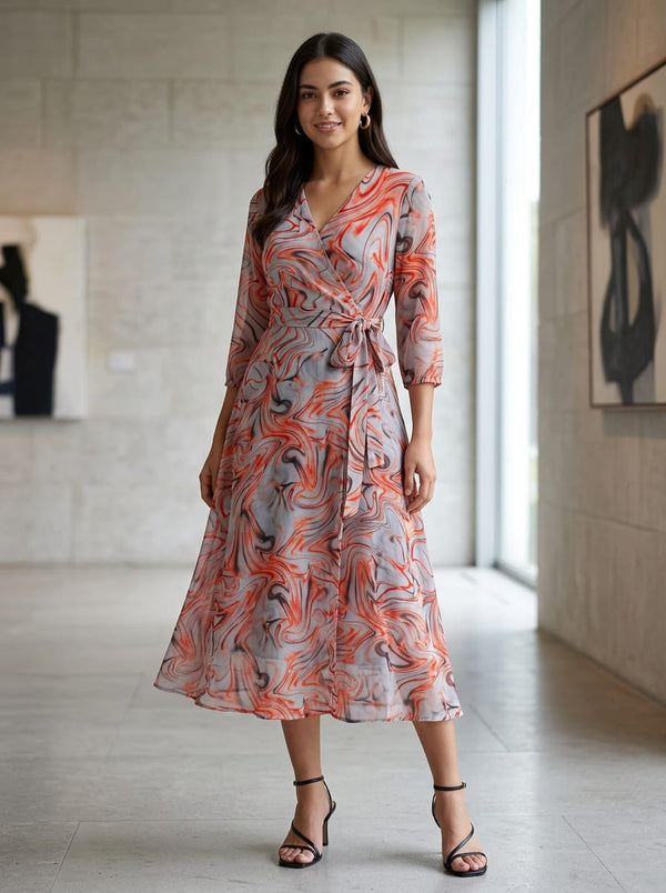 Multicolor Liquid Swirl Abstract Pure Georgette Digital Printed Fabric - Wrap Dress Lookbook - PG-0-TA011194P2-110 - alternate view