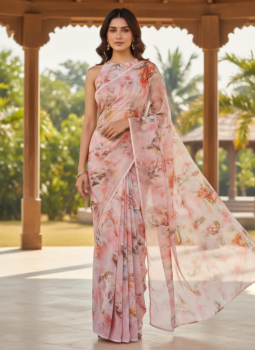 Brown Stone Pure Georgette Printed Fabric