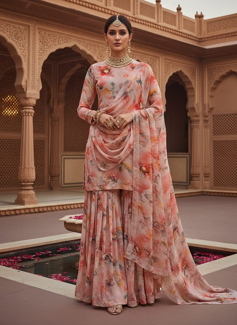 Brown Stone Pure Georgette Printed Fabric