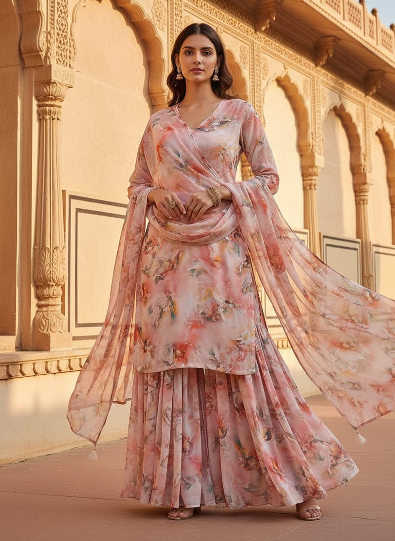 Brown Stone Pure Georgette Printed Fabric