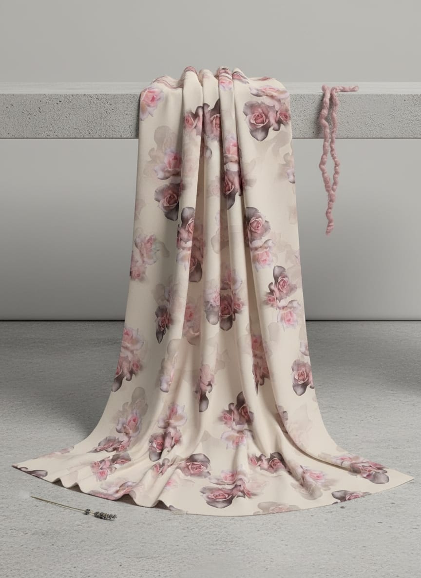 Cream Flower Weightless Printed Fabric