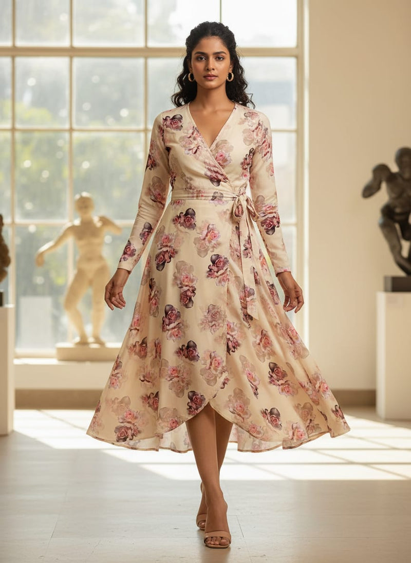 Cream Flower Weightless Printed Fabric
