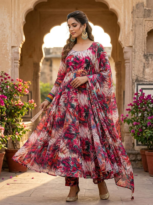 Multicolor Abstract Furry Tie-Dye Weightless Digital Printed Fabric - Anarkali Kurta Set Lookbook - WE-0-TA08952B-110 - alternate view