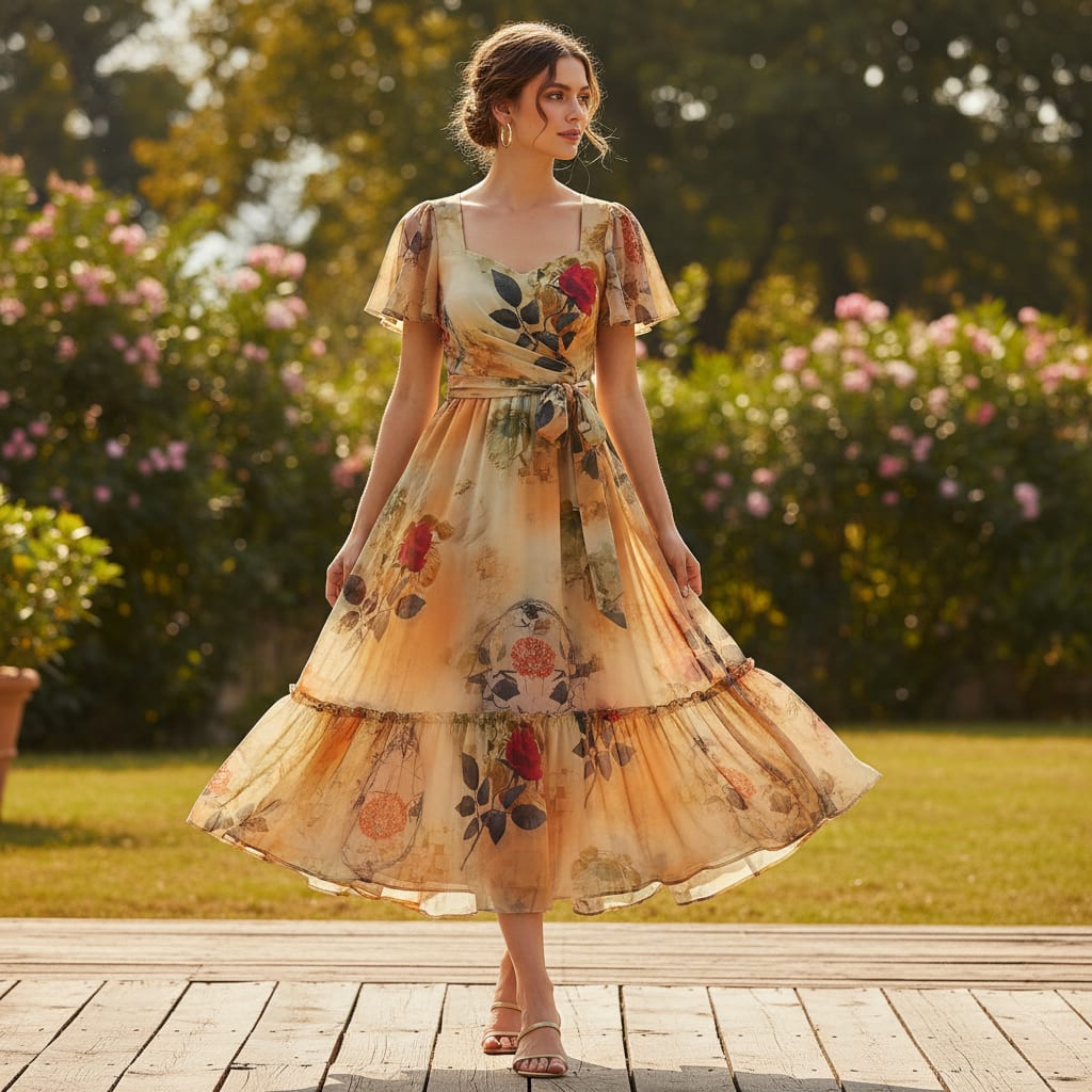 Cream Leaves Pure Georgette Printed Fabric