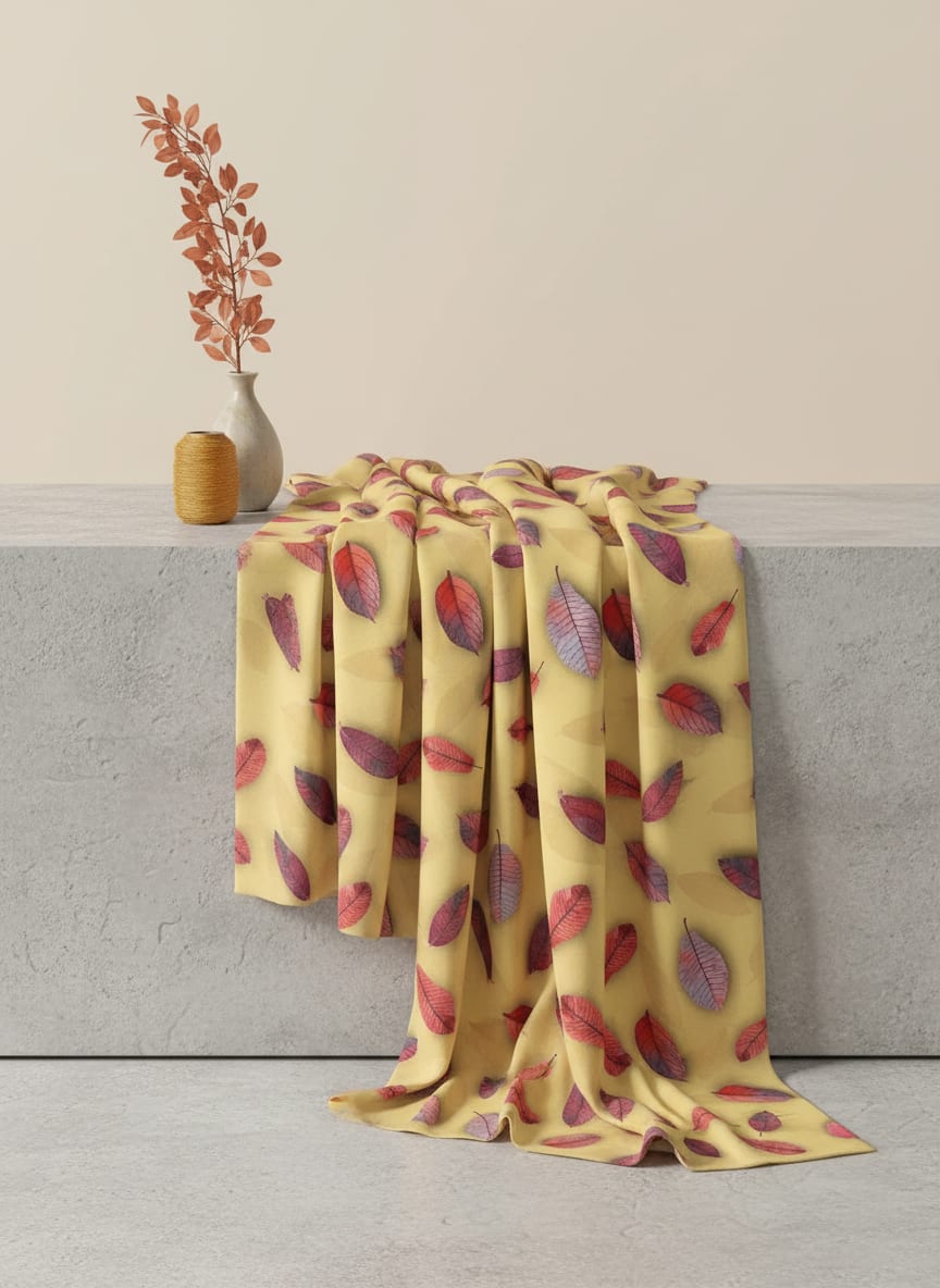 Lemon Drizzle Leaves Weightless Printed Fabric