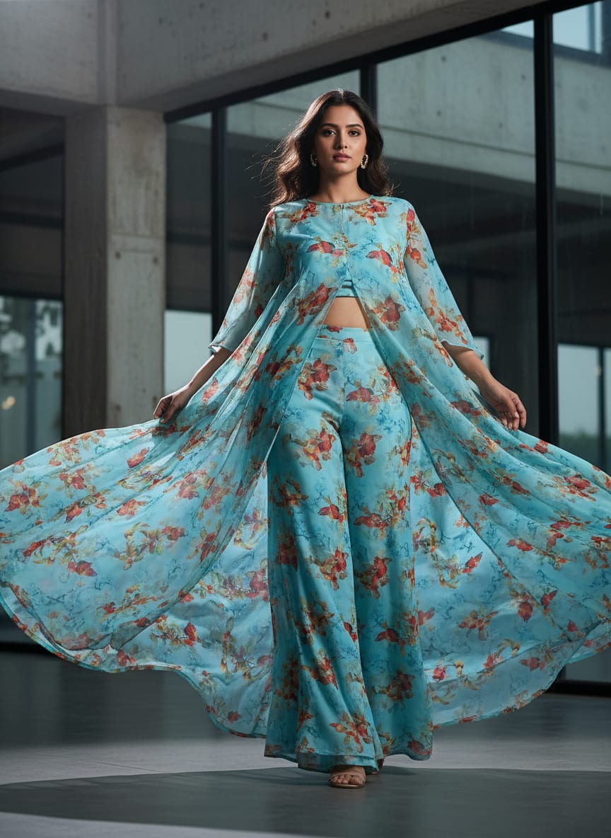 Turquoise Flower Weightless Printed Fabric