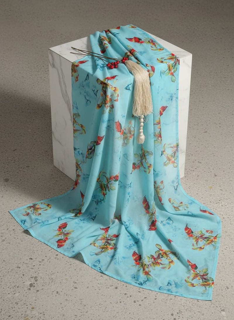 Turquoise Flower Weightless Printed Fabric