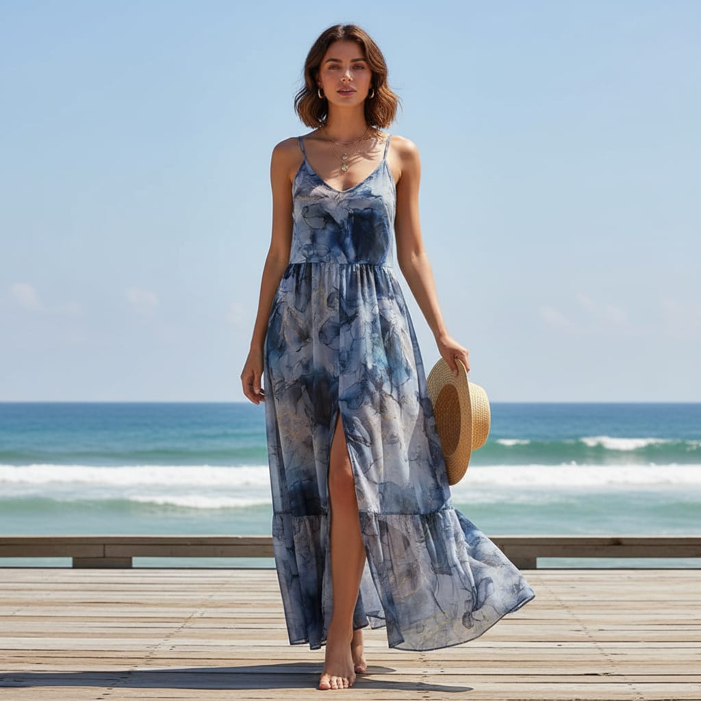 Blue Decorative Weightless Printed Fabric