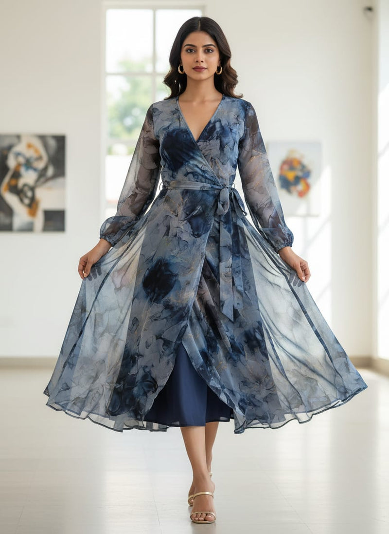 Blue Decorative Weightless Printed Fabric