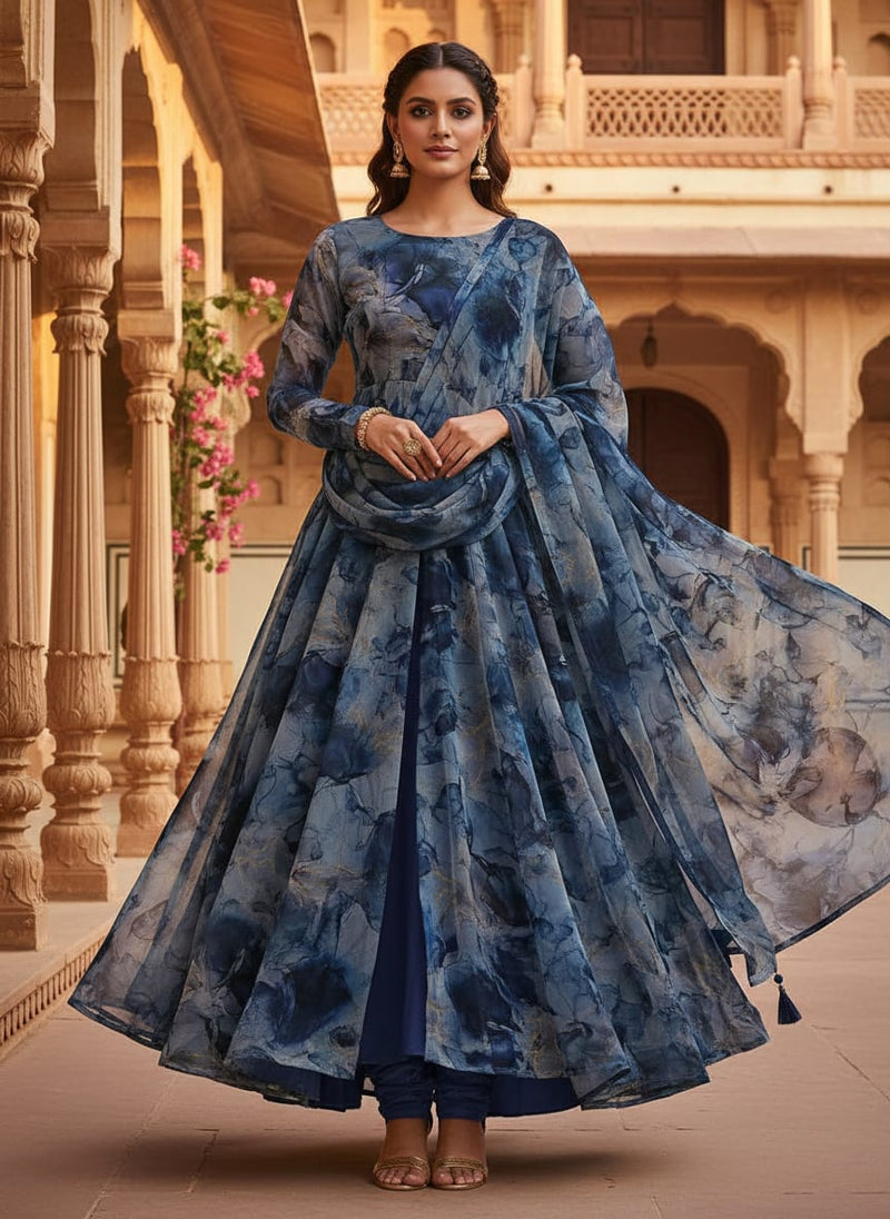 Blue Decorative Weightless Printed Fabric