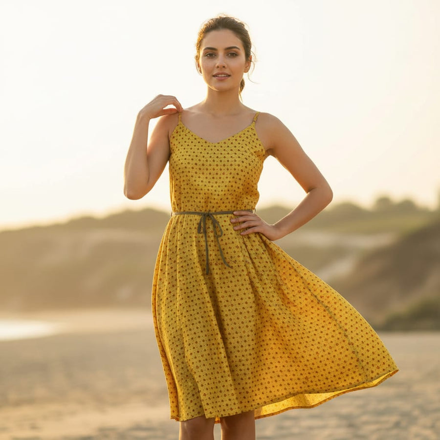 Yellow Seamless Kora Silk Printed Fabric