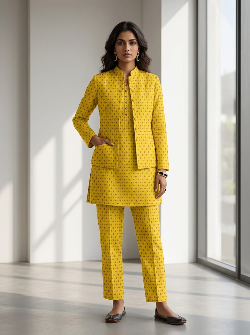 Yellow Small Ethnic Buti Print Kora Silk Digital Printed Fabric