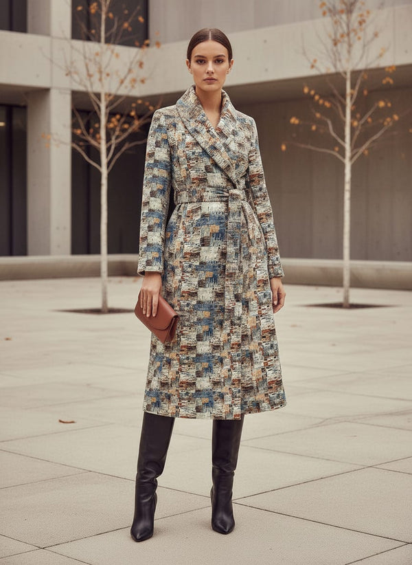 Multicolor Flame Stitch Pashmina Printed Fabric - Wrap Coat Dress Lookbook - POPA-0-MA013935-108 - alternate view