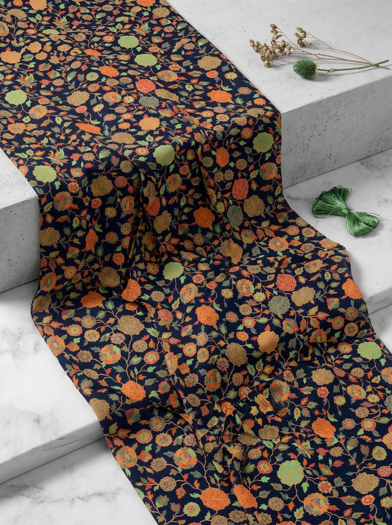 Multicolor Small Intricate Ethnic Floral Pure Georgette Digital Printed Fabric