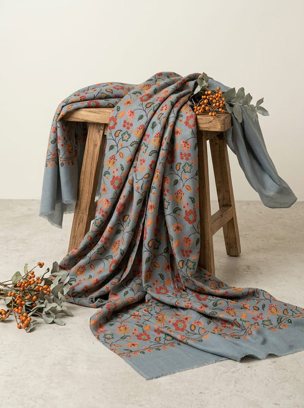 Grey Ditsy Floral Botanical Print Pashmina Digital Printed Fabric - Fabric Editorial Studio Flatlay Lookbook - POPA-0-MA014068-108