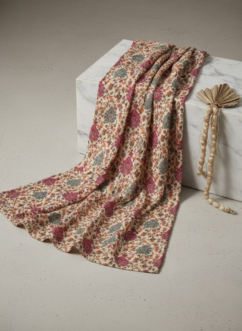 Red Damask Pashmina Printed Fabric