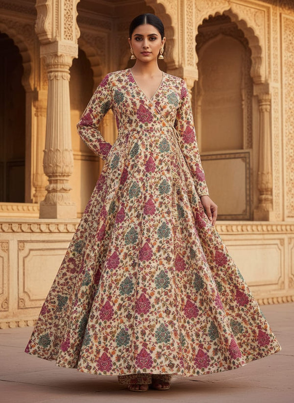 Red Damask Pashmina Printed Fabric - Angrakha Kurta Set Lookbook - POPA-0-MA014556-108 - alternate view