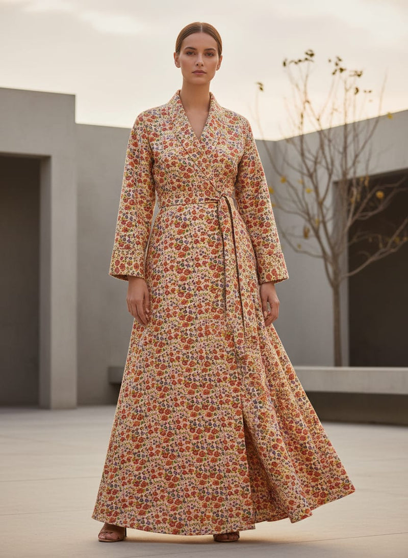 Orange Flower Pashmina Printed Fabric
