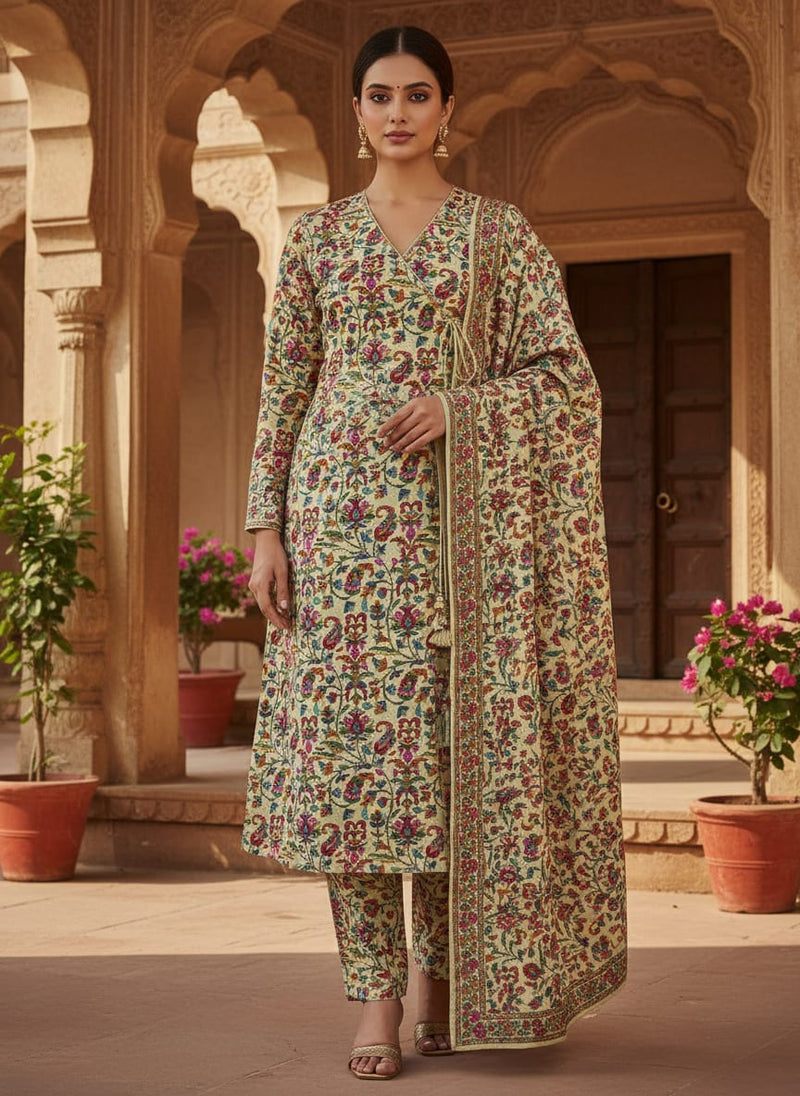 Pista Green Paisley Pashmina Printed Fabric