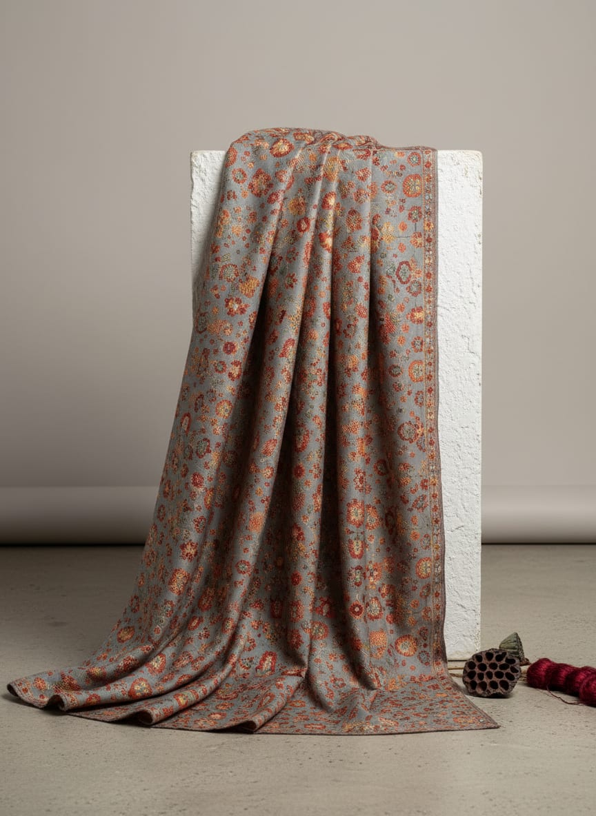 Gray Damask Pashmina Printed Fabric