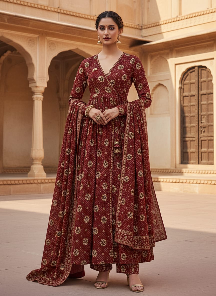 Maroon Flower Pashmina Printed Fabric