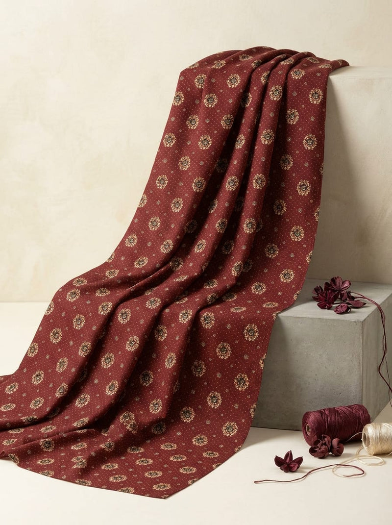 Maroon Ethnic Floral Buti Print Pashmina Digital Printed Fabric