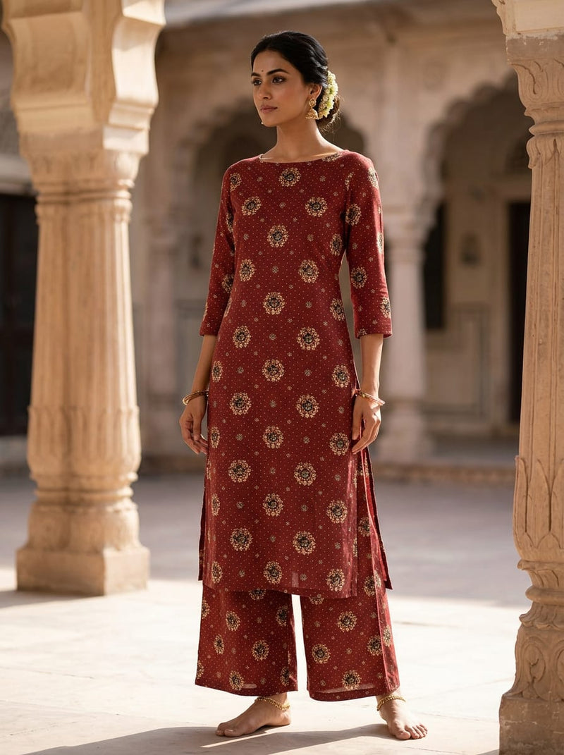Maroon Ethnic Floral Buti Print Pashmina Digital Printed Fabric