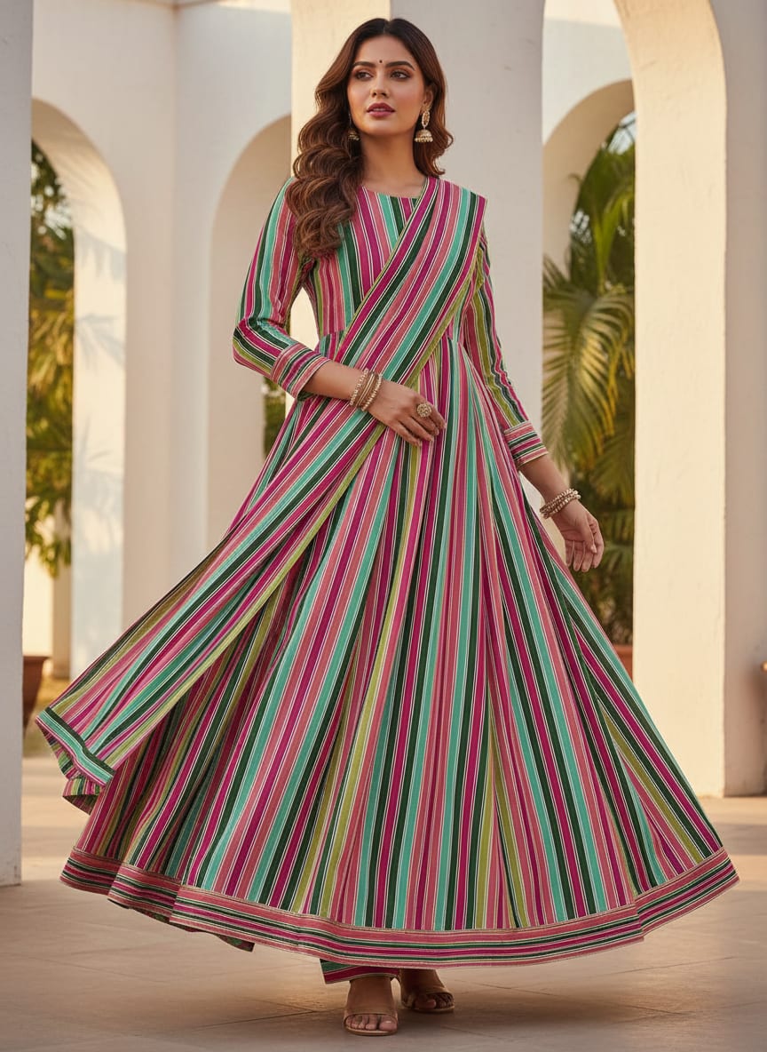 Multicolor Hailine Strips Weightless Printed Fabric
