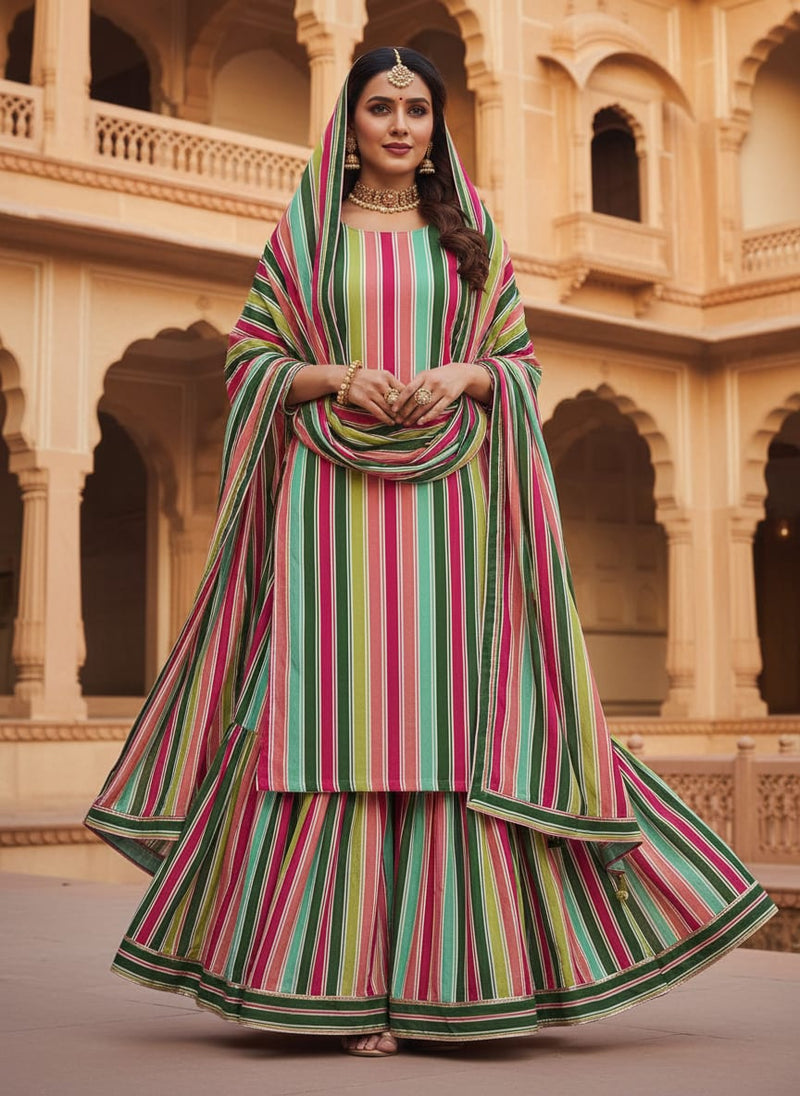 Multicolor Hailine Strips Weightless Printed Fabric
