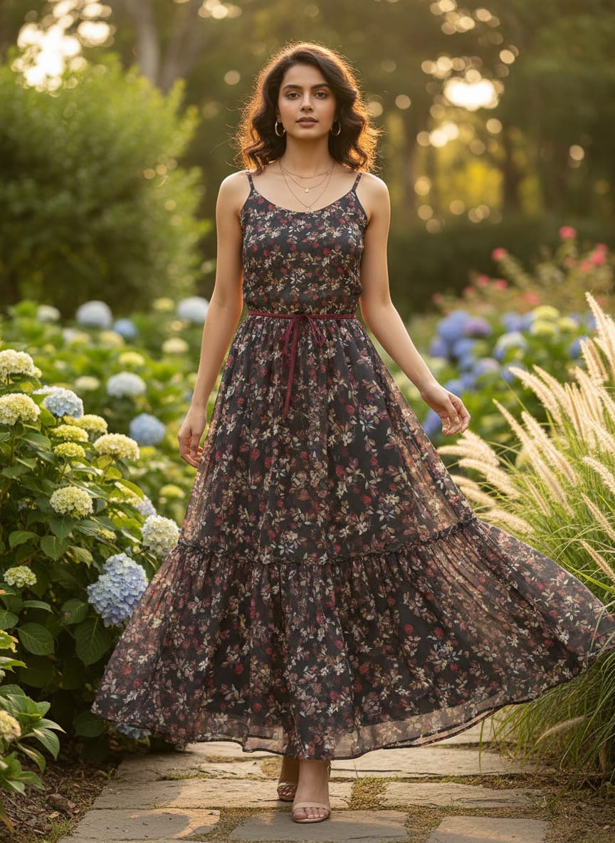 Fedora Flower Pure Georgette Printed Fabric