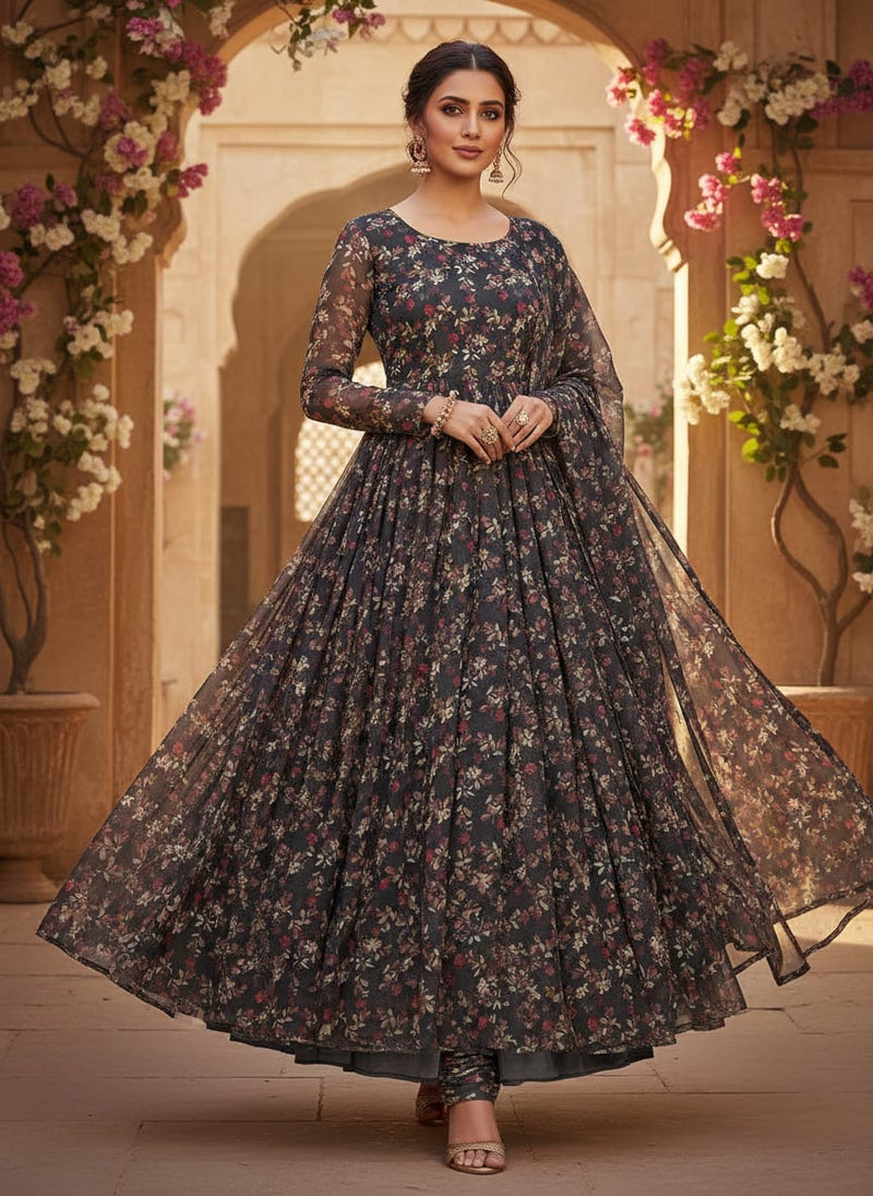 Fedora Flower Pure Georgette Printed Fabric