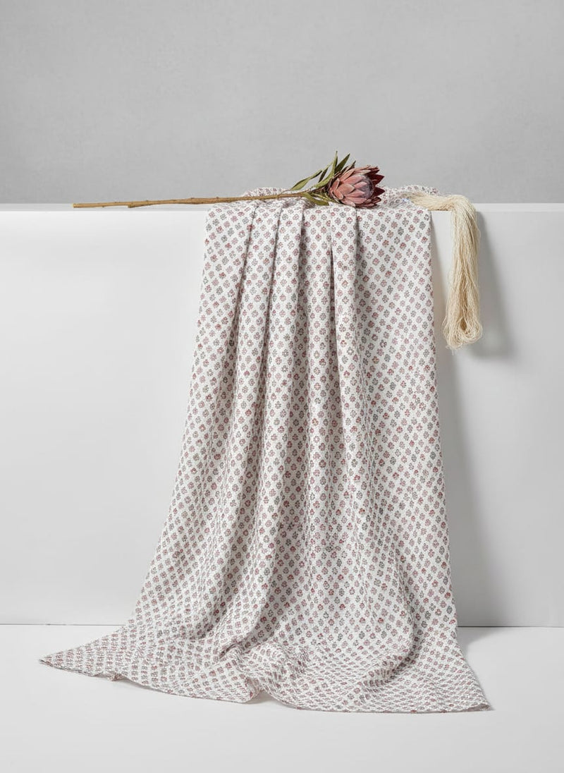 White Floral Pashmina Printed Fabric